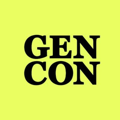 Black text 'GEN CON' on a yellow background