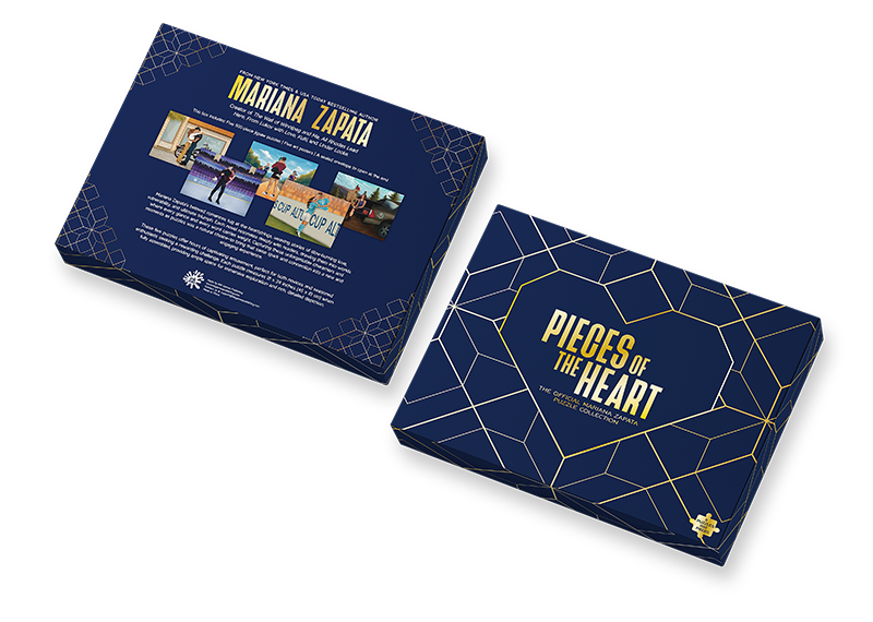 Two blue boxes with 'Pieces of the Heart' branding on a white background